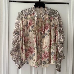Free people button down Floral and Paisley Ruffle Blouse